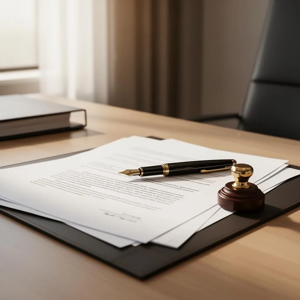 Нотаріальний стіл з документами та пером